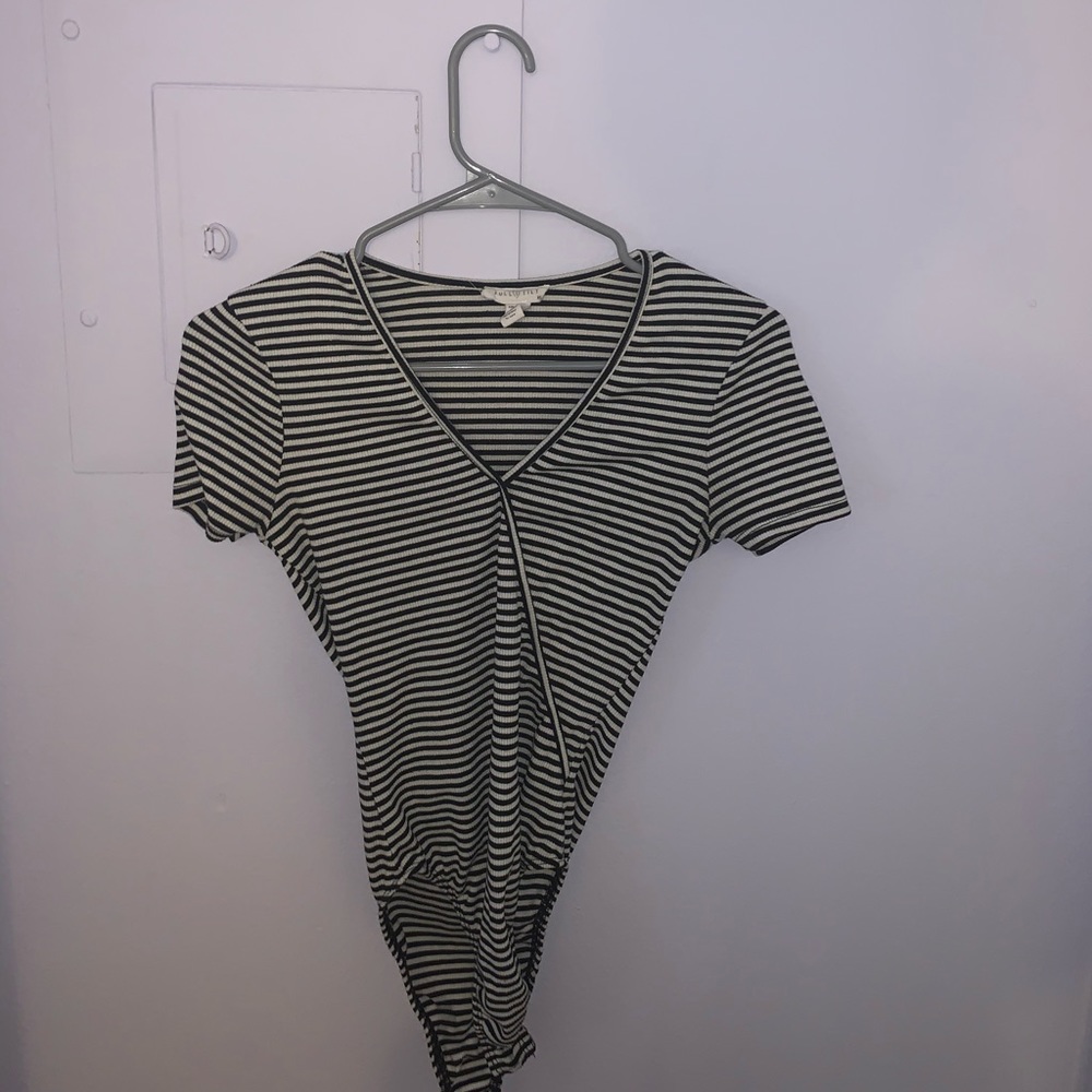★ A black and white stripped body suit ★
